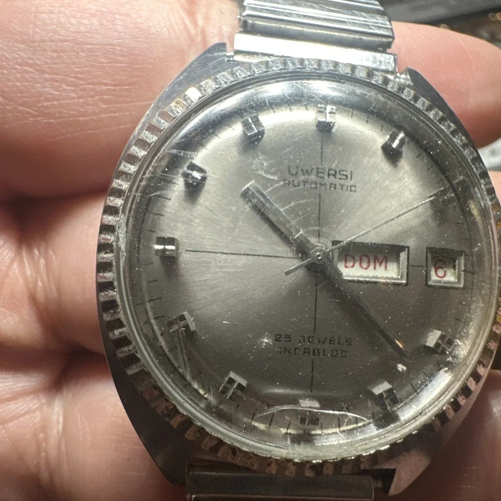 Working 1970s VTG‎ Uwersi Automatic 25J Incabloc Swiss Mens Watch 36mm 8